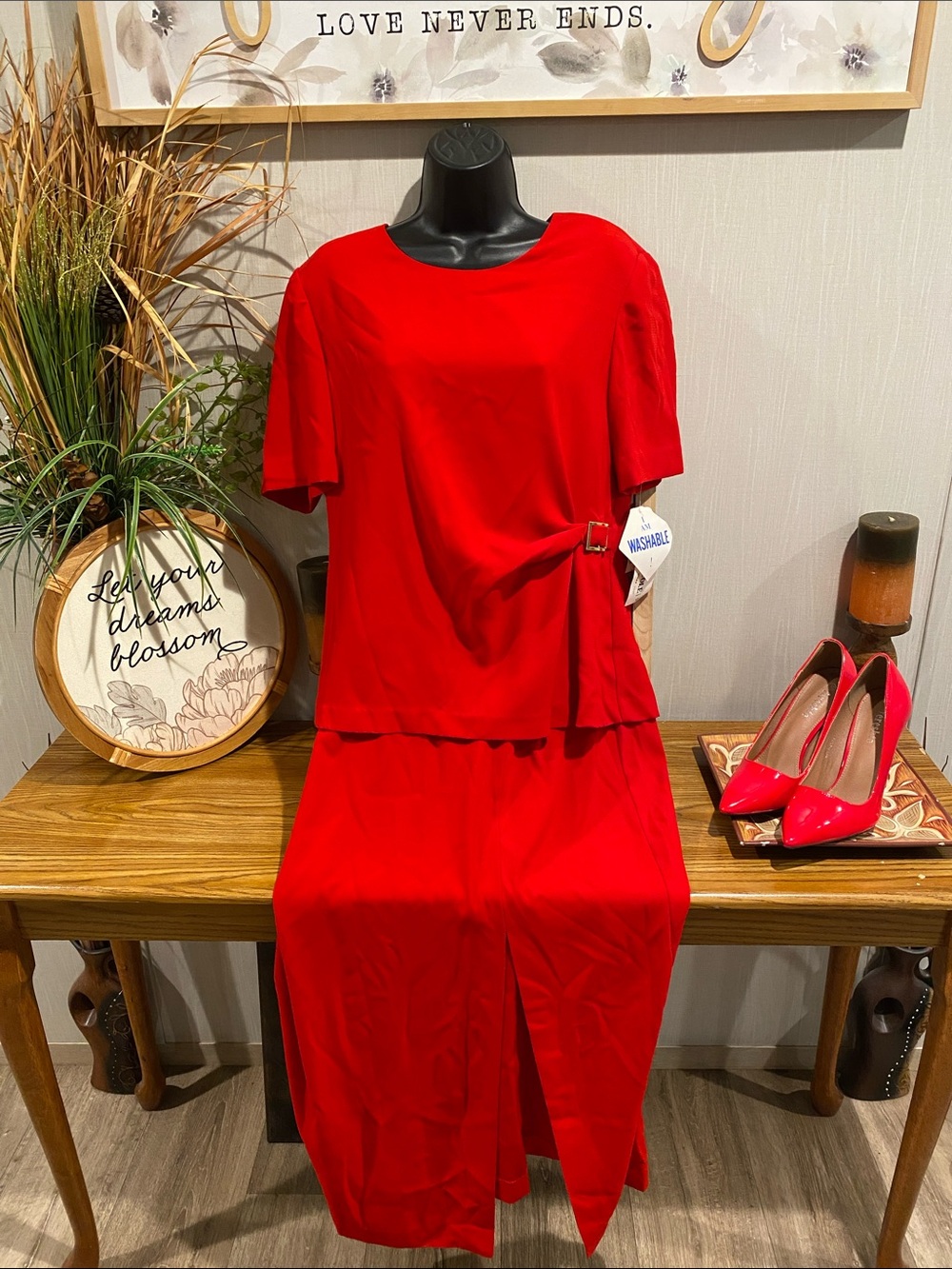 Danny & Nicole Bold Red Maxi Dress with Buckle Detail